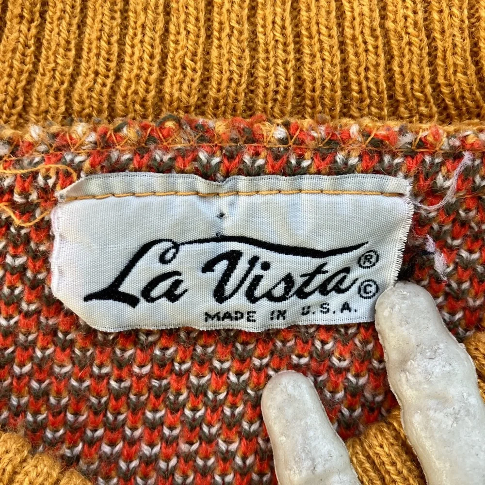 🧡 SOLD 💛 Vintage 80s Abstract Mock Neck Sweater by La Vista ~ Size S - Picture 6 of 7